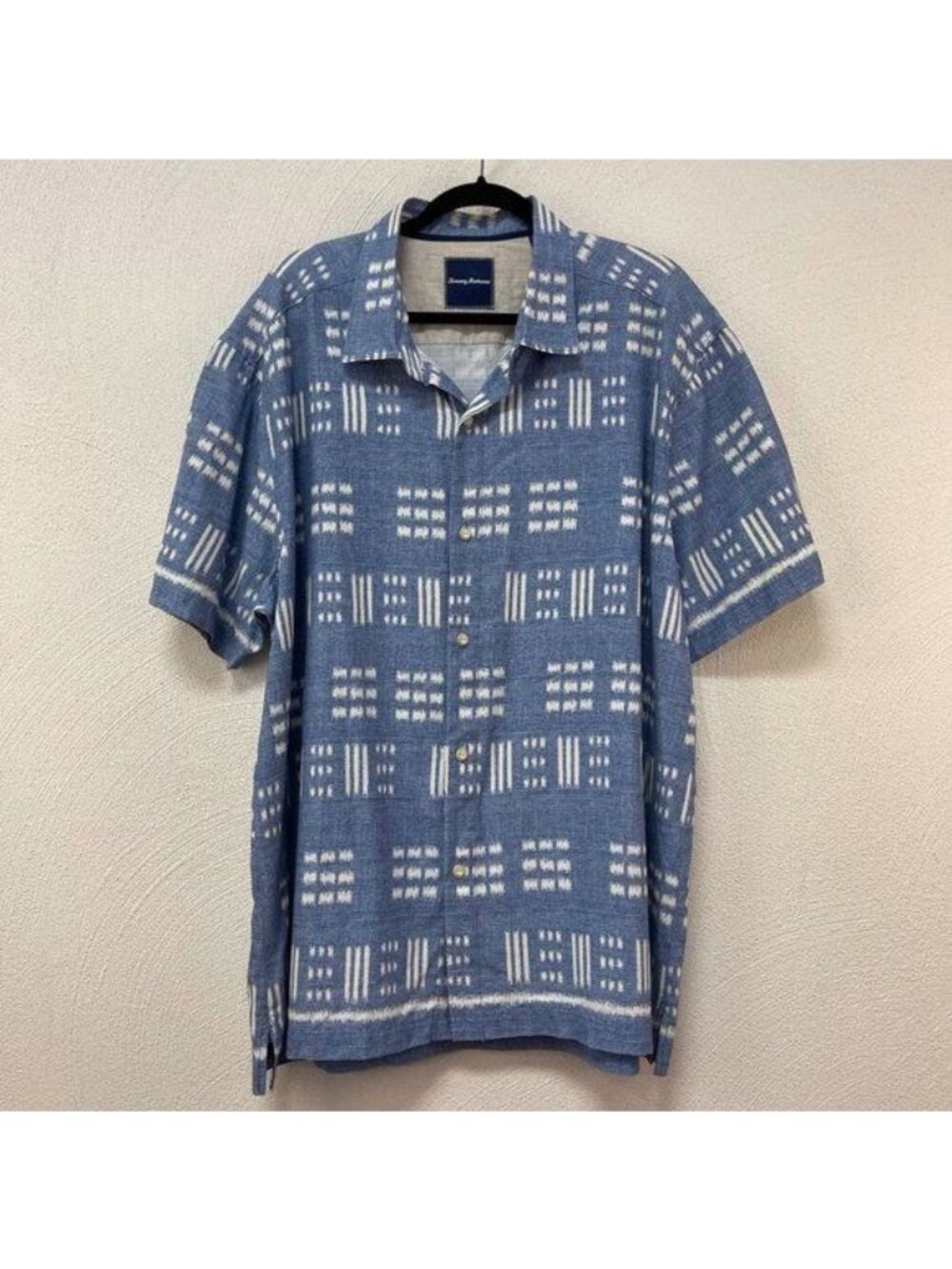 Tommy Bahama Hawaiian Shirt Blue Button-up Silk Cotton Lines Stripe Men's SZ XXL